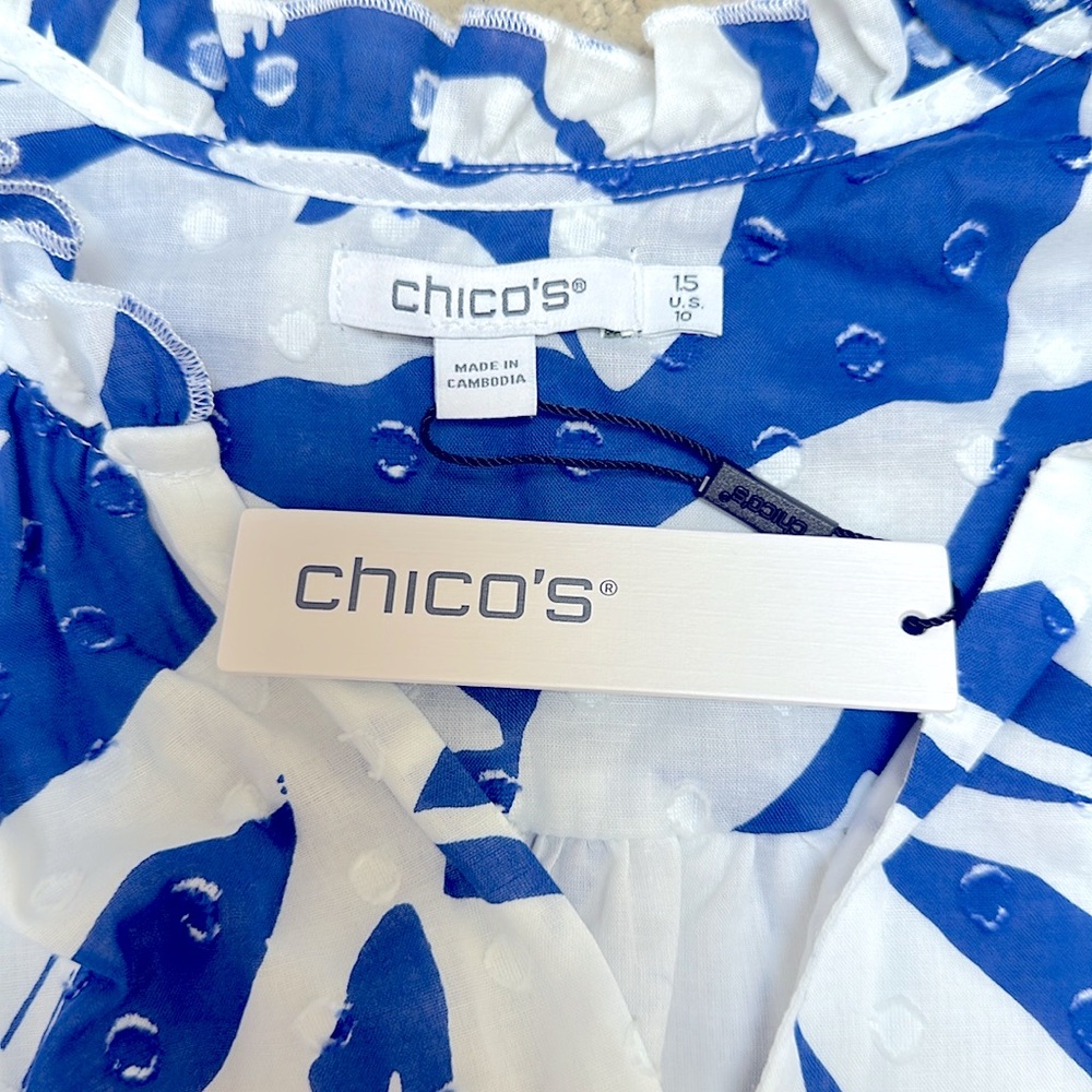 Chico's Flutter Sleeved Cobalt Blue and White Maxi Dress - Picture 4 of 7